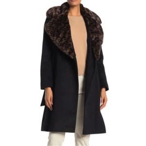 Via Spiga Leopard Faux Fur Wool Blend Coat Black NWT M
